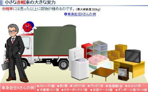赤帽車標準荷台でもこれだけ積めますが、当社赤帽佐倉市引越専用車なら1.5倍ほど多くの荷物が積めます。